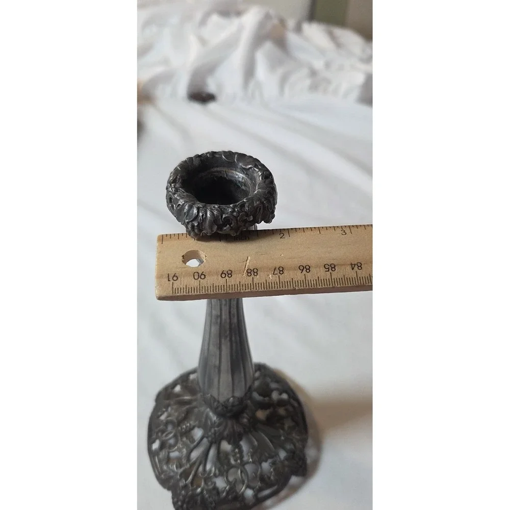 Antique Art Nouveau Grape Vine Candlestick Pewter Pierced Base 9
